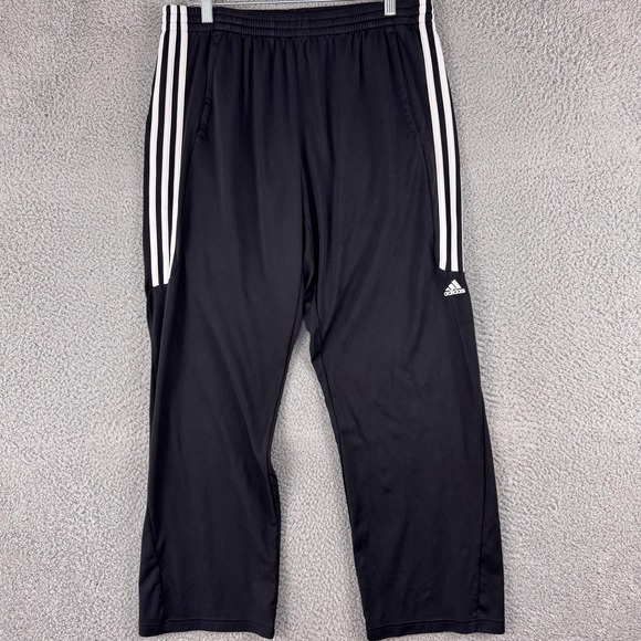 Adidas Pants Mens Large Black White Three Stripes Athletic Track Gym Polyester - Picture 1 of 16